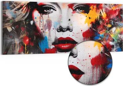 Produktbild von DEQORI Hybrid Leinwand Bild 150x60 cm 'Pop Star Farbexplosion' Wandbild Glas flach modern