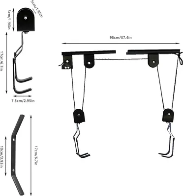 Image de Élévateur de vélo pour plafond - Montage au plafond - Capacité de charge 60 kg - Acier - 12 × 6,5 × 4 cm - Noir