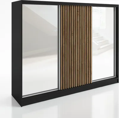 Produktbild von Schwebetürenschrank DIVER , 3-türig Schrank 200 cm Kleiderschrank mit 4 Schubladen, und 3D-Lamellen