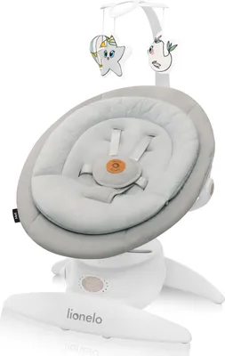 A baby bouncer chair with a mobile attachment.