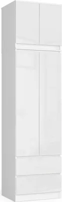 Produktbild von Akord Kleiderschrank Mit Aufsatz 2-Türig 2 Schubladen Weiß/Weiß Hochglanz 60X51X234 Cm