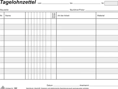 Produktbild von RNK Tagelohnblock 182 DIN A5 quer SD 3x40Bl.