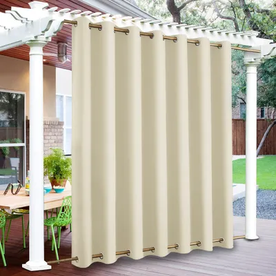 Produktbild von Vorhang Wasserdicht Sonnenschutz Gardine Wetterfest Verdunkelungsvorhang mit sen fr Outdoor Terrasse Balkon Pergola, 254x243cm, Beige