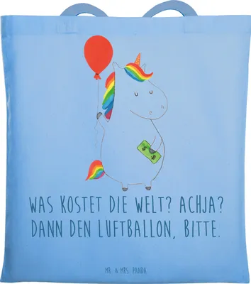 Produktbild von Mr. & Mrs. Panda Shopping Tasche Einhorn Luftballon - Sky Blue - Geschenk, festival, Einhörner, Unicorn, Tote Bag, Uni, Einkaufstasche, Geld