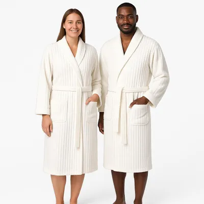 Produktbild von Betz Bademantel Microfaser mit Schalkragen - MALMÖ - für Herren und Damen Größe L/XL Farbe: creme