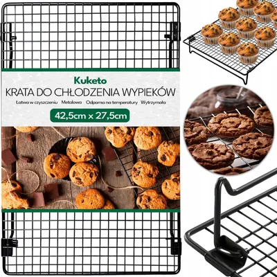 Zdjęcie produktu dla Kuketo | Stojak chłodzący XXL 42,5 × 27,5 cm Ze składanymi nóżkami - Stojak na ciasto ze stali nierdzewnej Do ciast, chleba i ciastek - Wytrzymały i nierdzewny