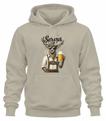Produktbild von Servus Hirsch Bayern Lederhose Bier Trachtenshirt Dirndl Hoodie Kapuzenpullover, Natur, XL