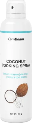 A bottle of GymBeam Coconut Cooking Spray is shown against a white background.