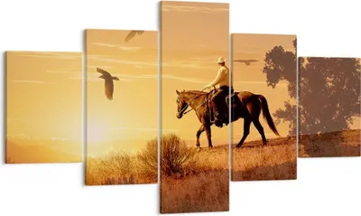 Produktbild von Bild auf Leinwand - Leinwandbild - Pferd Cowboy Bauernhof Reiten - 125x70cm - Wand Bild - Wanddeko - Leinwanddruck - Bilder - Kunstdruck - Wanddekoration - Leinwand bilder - Wandkunst - EA125x70-2955