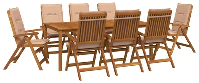 Imagen del producto de Juego de jardín de 9 piezas, fabricado en madera maciza de acacia natural