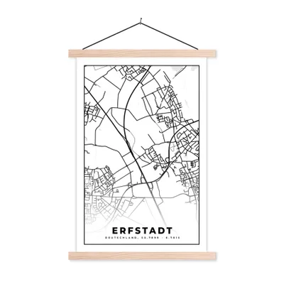 Produktbild von MuchoWow® Textilposter Stadtplan - Karte - Erfstadt 60x90 cm mit holzfarbenen Rahmen - Textil