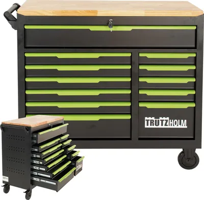 Produktbild von Werkstattwagen Star XL unbestückt 103 x 112 cm Stahl schwarz/grün 12 Schubladen Hartholzplatte