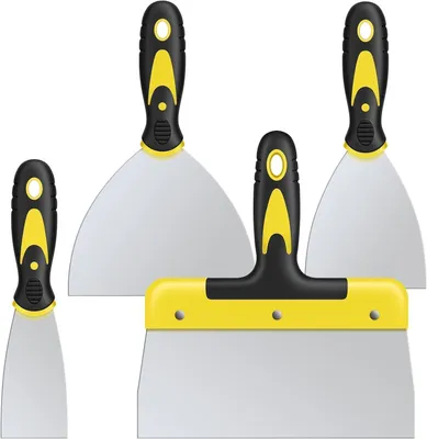 Produktbild von Spachtel Set, 4 Stück Spachtel Werkzeug aus Edelstahl mit Kunststoffgriff, Malerspachtel für Tapeten & Wände(50mm, 100mm, 150mm, 200mm)