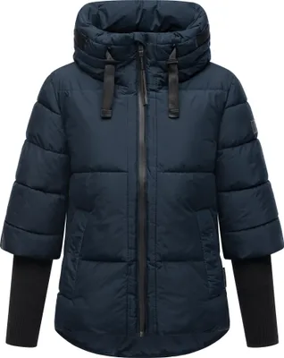 Produktbild von Navahoo Damen Winterjacke Lotusherz | Steppjacke kurz mit Kapuze | warm & bequem | Navy | Größe 40 – L