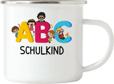 Produktbild von ABC Schulkind Emaille Tasse Einschulungsgeschenk 1. Klasse Grundschule Geschenkidee
