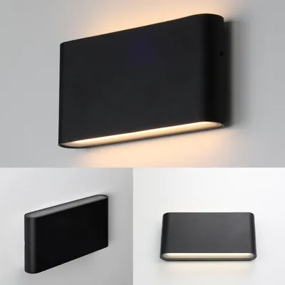 Produktbild von 12W "SAFATA" LED Wandleuchte IP54 für den Außen-/Innenbereich, rechteckiges Design in weißem Aluminium, Auf- und Abstrahlung, 2700K Warmweiß