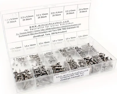 Produktbild von Sortiment Senk-Blechschrauben mit TX DIN 7982 Edelstahl A2 (300 Schrauben)