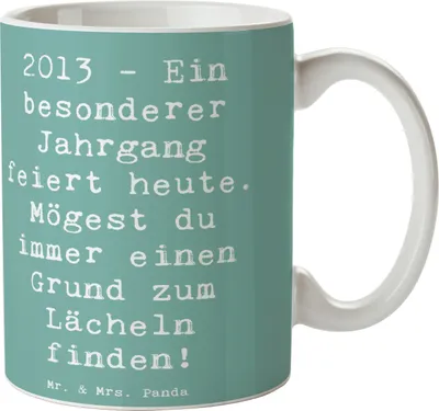 Produktbild von Mr. & Mrs. Panda Teetasse Spruch 2013 Geburtstag Freude - Meeresbrise - Geschenk, Geburtstagsgeschenk, positive Gedanken, Becher, Glückwunsch, Kaffeebecher, Kaffeetasse