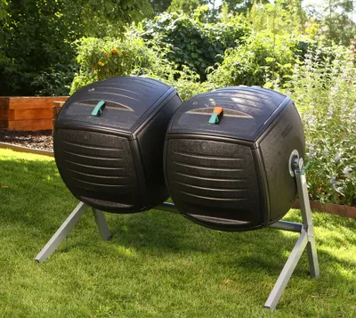 Obrázok produktu pre Dvojitý bubnový kompostér "Zwilling", objem 380 l, čierny 79 x 148 x 111 cm (D x Š x V)