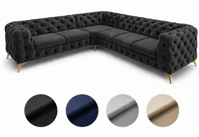 Produktbild von Ecksofa Moet L-Form dunkelgrau 262x323 cm groß – Wohnlandschaft modern, gesteppt, Bonellfederkern, frei stellbar