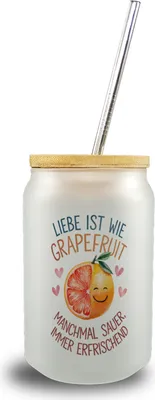 Produktbild von Grapefruit Trinkglas mit Bambusdeckel Liebe ist erfrischend