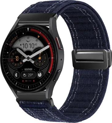 Produktbild von Smartwatch Armband für Samsung Galaxy Watch3 45mm Nylon Textil Band Ersatzband Wechselband Magnetverschluss flexibel atmungsaktiv Blau Dunkelblau