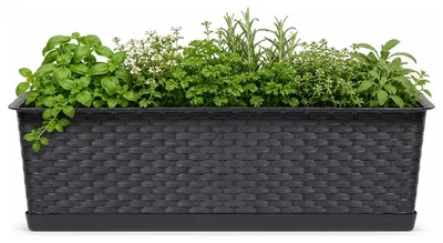 Produktbild von Kunststoff Ratolla Rattan Pflanzgefas/Blumenkasten Set dunkelbraun 8 Liter