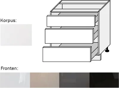 Produktbild von Schubladenunterschrank (EST-D3SE/80) 80cm perlweiß matt Acryl Frontfarbe wählbar