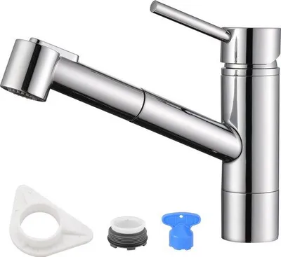 Zdjęcie produktu dla Nowoczesna bateria zlewozmywakowa z 2 rodzajami strumienia, obracana o 120°, obsługiwana jedną ręką, wysokociśnieniowa, z wylewką, chromowana
