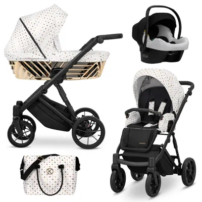Produktbild von Kinderwagen IVENTO GLAM Sportwagen Babywagen Babyschale Komplettset Kinder Wagen Autositz Set 3 in 1 (White Style, Rahmenfarbe: schwarz)