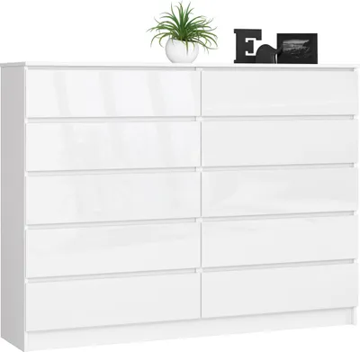 Produktbild von Akord Kommode Mit 10 Schubladen Weiß/Weiß Hochglanz 160X40X121 Cm
