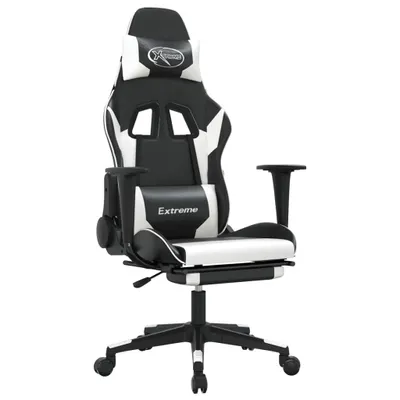 Produktbild von Gaming-Stuhl mit Fußstütze Schwarz und Weiß Kunstleder