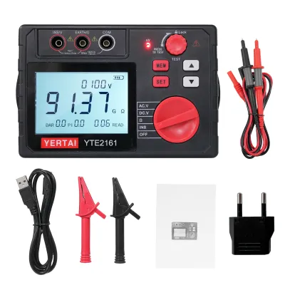 Produktbild von YERTAI Digitaler Isolationswiderstandstester 100V/200V/500V/1000V/2500V Voltmeter 0 bis 100G Ohmmeter Megohmmeter Erdungswiderstand 100 Saetze Datenspeichertester LCD-Display mit Hintergrundbeleuchtung