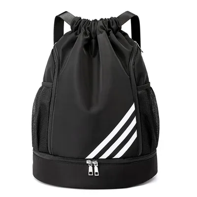 Produktbild von Turnbeutel Mode Sport Rucksäcke Kordelzug Turnbeutel Große Kapazität Wasserdicht Rucksack mit Bodenfach und Kordelzug Schwarz