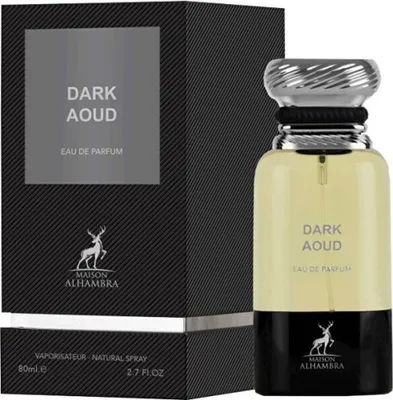 A perfume bottle and its packaging are displayed side-by-side against a white background.