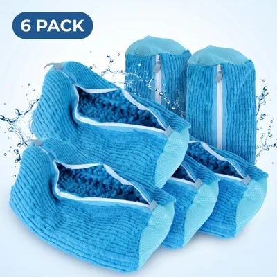 Produktbild von Schuhwaschbeutel 6er Set für die Waschmaschine – Wäschenetze mit Reißverschluss und Mikrofaser-Innenfutter für Sneaker und Turnschuhe