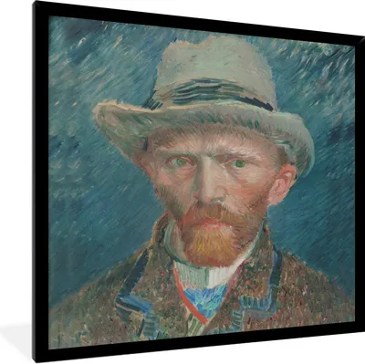 Produktbild von MuchoWow® Gerahmtes Poster Selbstporträt 1887 - Gemälde von Vincent van Gogh 40x40 cm - Poster mit Schwarzem Bilderrahmen Wandposter Rahmen Foto Bilder - Mit Rahmen - Wanddekoration Schlafzimmer