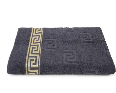 Produktbild von Luxus Medusa Duschtuch 70x140 cm - Anthrazit / Dunkelgrau - feinste Ringgarn Baumwolle / Jacquard Webung / Hochflor Frottee mit Medusa Flachprägung und goldener Medusa Bordüre