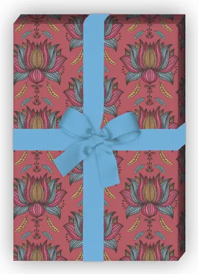 Produktbild von Tolles Geschenkpapier Set, Dekorpapier mit indischem Blumen Motiv, rosa - G8812, 32 x 48cm