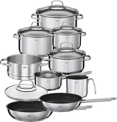 Produktbild von RÖSLE Topf-Set ELEGANCE Topfset+Glasdeckel&Innenskalierung,spülmaschinengeeignet, Cromargan® Edelstahl Rostfrei 18/10 (Töpfeset, Induktionstöpfe)