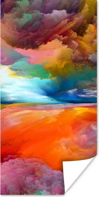 Produktbild von MuchoWow® Poster Gemälde - Ölgemälde - Abstrakt - Wolken 60x120 cm - Wandschmuck
