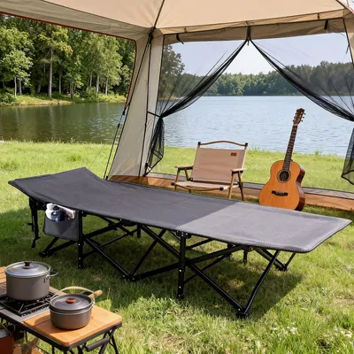 Produktbild von Sekey Campingbett Klappbar Feldbett Klappbett mit Tragetasche und Seitentasche, Campingliege belastbarkeit bis 200kg