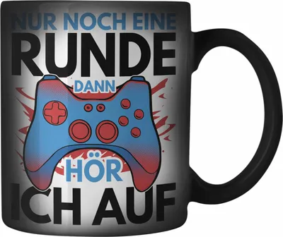 Produktbild von Trendation - Lustige Gamer Farbwechsel Zauber-Tasse Zocker Geschenk Gamer Gamergirl Geschenkidee Geburtstag Nur Noch Eine Runde (Schwarz)