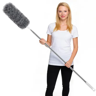 Produktbild von Teleskop Staubwedel waschbar, ausziehbar bis 254 cm, für hohe Decken, Jalousien und Spinnweben, grau