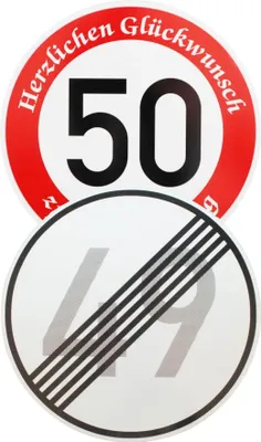 Produktbild von Original 2 x Verkehrszeichen Nr. 274-50 50 km/h und Nr. 282 Ende 49 km/h zum 50 Geburtstag Straßenschild Verkehrsschild Temposchild Geburtstagsschild