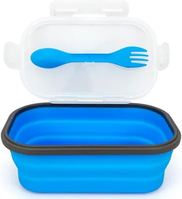 Obrázek produktu pro Silikonová krabička na oběd typu bento – nepropustná, skládací – 1000 ml – vhodná do mikrovlnné trouby – 20,5 x 13 cm