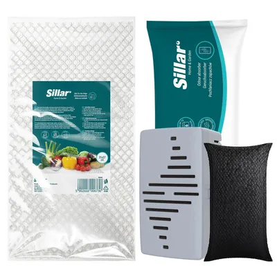 Produktbild von Sillar Set für Kühlschrank – Antibakterielle Lebensmittelmatte + Geruchsabsorber mit Aktivkohle-Einsatz