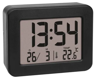 Digitale Mini Wekker, schwarz, mit Temperatur, Datum, Reisealarm