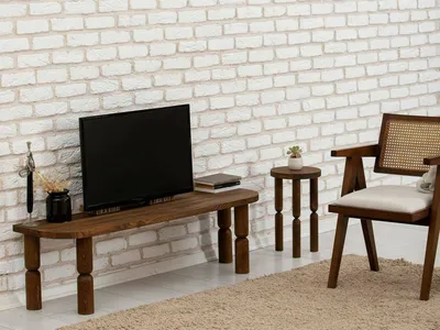 Produktbild von Fernsehschrank Dgrimald, Ständer für Wohnzimmerfernseher, Niedriges Wohnzimmer-Sideboard, TV-Ständerbasis, 140x35h40 cm, Nussbaum