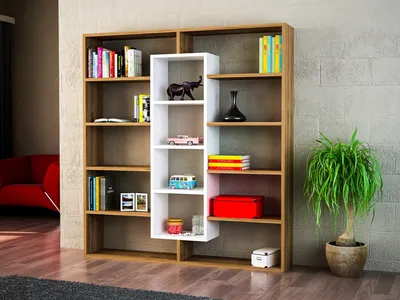 Immagine prodotto di Skye Decor, Ample - Noce, Bianco, Libreria, Noce, 100% PANNELLO TRUCIOLATO RIVESTITO IN MELAMMINA, 125 x 22 x 135,7 cm